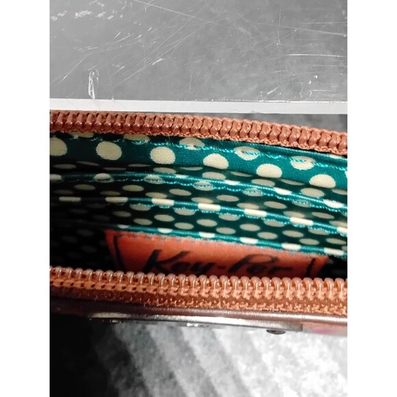 Fossil Key-Per Corner Zip Wristlet Wallet Multicolor Coated Canvas Brown Leather - Picture 3 of 3